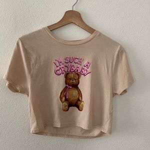 Pink Teddy Graphic Crop Tee - Women's Soft Short Sleeve Top